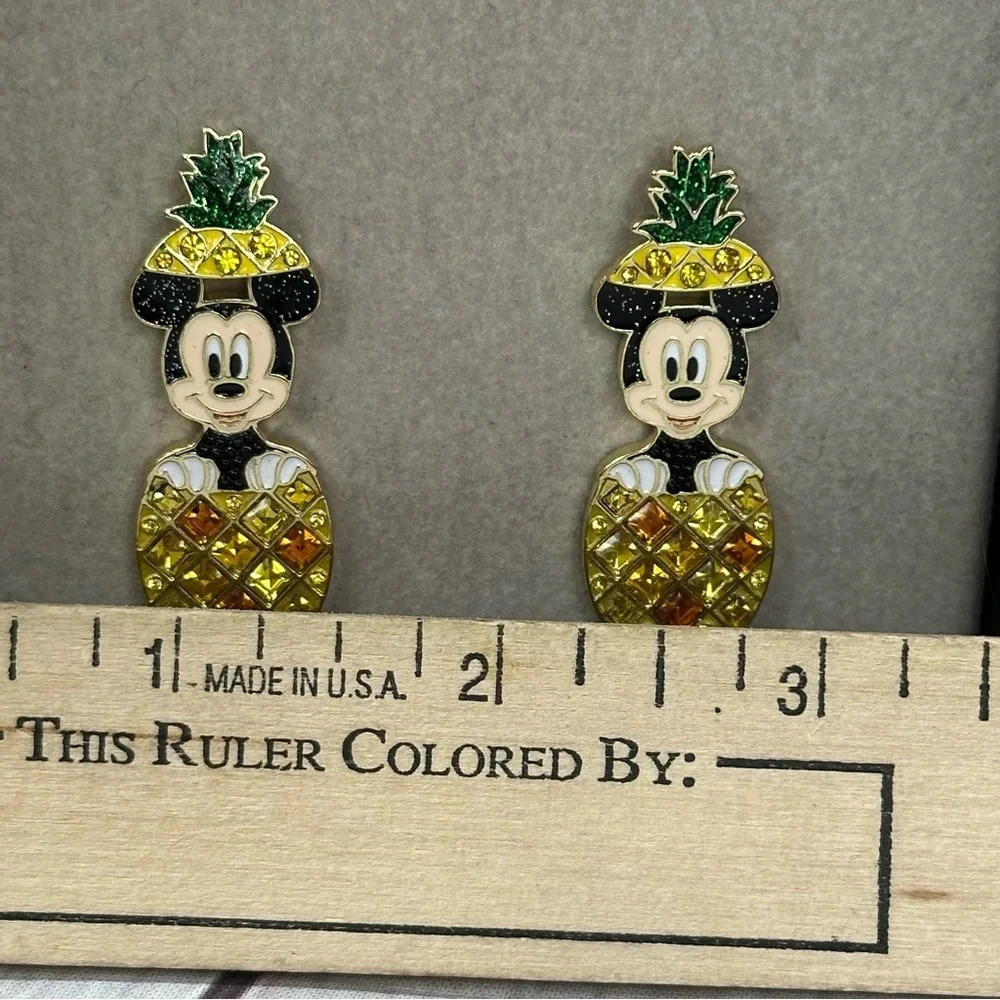 disney baublebar mickey mouse pineapple stud earrings NWT rhinestone summer - Picture 5 of 7